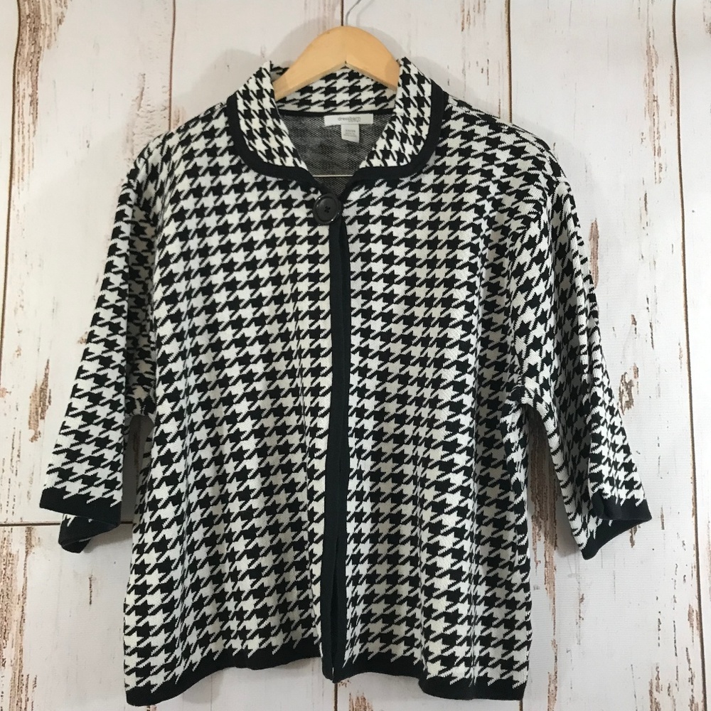 Dressbarn 3/4 Sleeve Houndstooth Open Cardigan